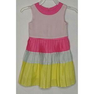 Ted Baker Pleated Dress Size 2Y Pink Blue Yellow Color Block Lined Sleeveless